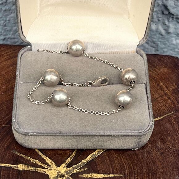 90s Sterling Silver Ball Chain Bracelet with Silver Balls Womens Modern Jewelry - Picture 6 of 9